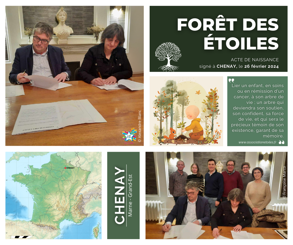 Signature de l'acte de naissance de la première Forêt des Etoiles, à Chenay le 26 février 2024